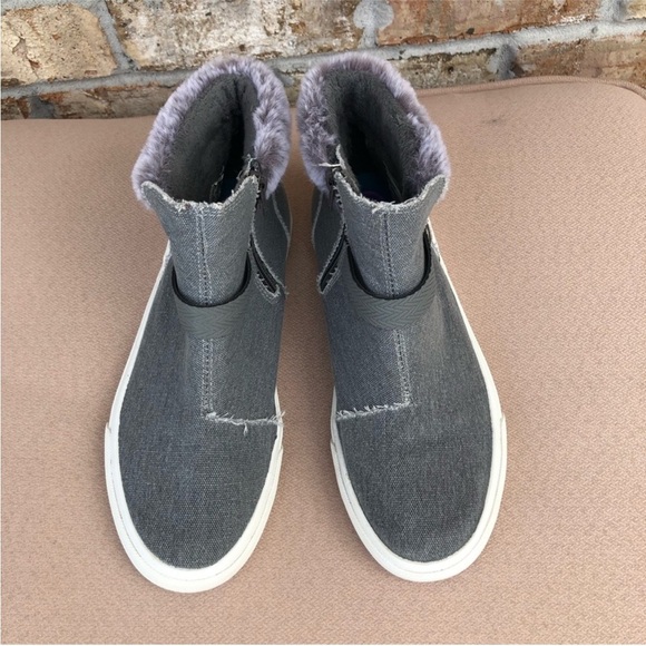 Blowfish Malibu Mint Women’s Gray Canvas Fur Zipper Closure Ankle Boots Sz 8.5 - Picture 3 of 13